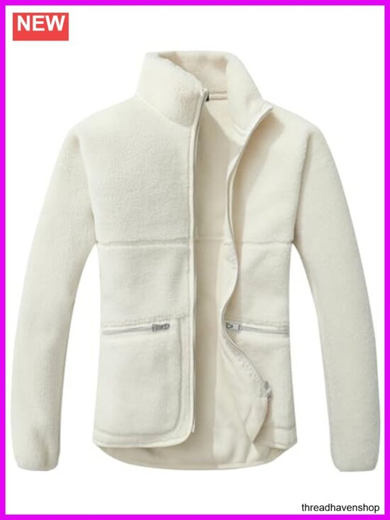 Jackets & Blazers - Long Sleeve Zip Up Sherpa Coat Soft Polar Fleece Jacket with Zipper Pockets